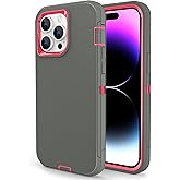 for iPhone 15 Pro Max Case, Dual Layer Shockproof Full Body Cover Military Grade Drop Protection Heavy Duty Protective Phone Case for Apple iPhone 15ProMax 6.7 inch (Grey/Rose)