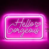 TOPQUALI Hello Gorgeous Neon Sign for Wall Decor, Dimmable Hello Beautiful Neon Lights for Home Party Wedding Birthday Bar Club Gifts, Led Light Sign Bacelorette Party Decorations ﻿