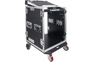 Sound Town Heavy-Duty 1/2" (12mm) 14U PA DJ Rack/Road Case with 11U Slant Mixer Top, 20’’ Rackable Depth and Casters, 14-Space ATA Case, Pro Tour Grade (STMR-14UW)