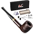 Sivaopa Ebony Straight Tobacco Pipe – Handmade Wooden Pipe with Classic Design, Cleaning Set & Travel Pouch – Portable Gift for Gentleman, Vintage Office Accessory