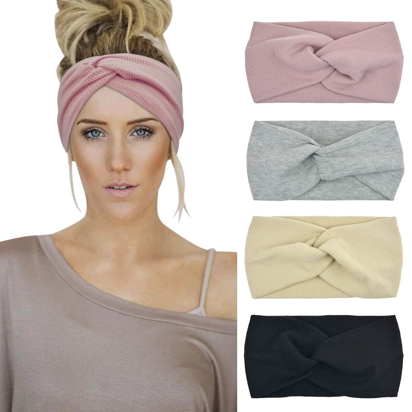 DRESHOW 4 Pack Women Headbands Boho Criss Cross Head Wrap Elastic Hair Bands Accessories