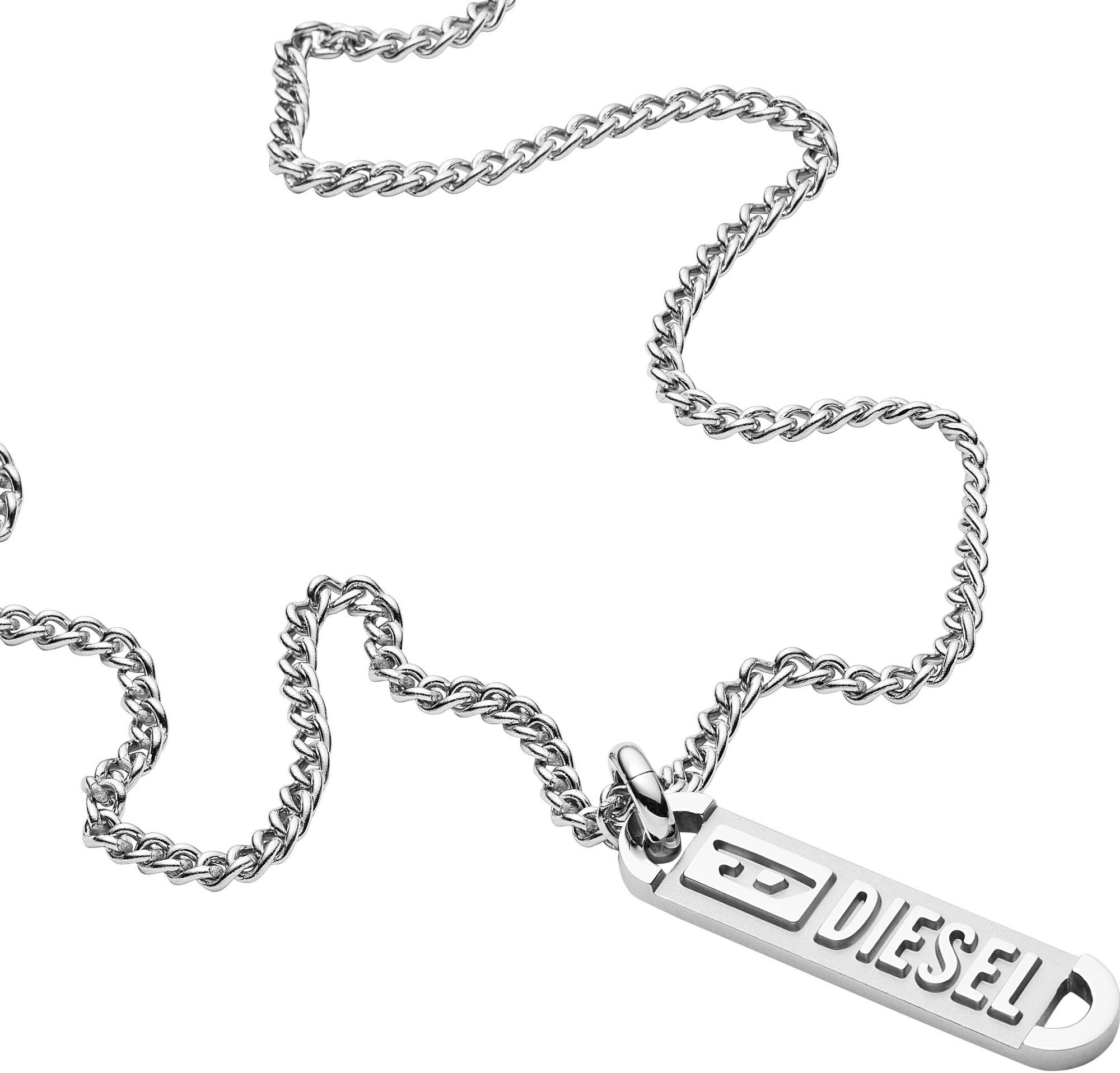 Diesel Necklace for Men Single Pendant, L 65cm+5cm Silver Stainless Steel Necklace, DX1228040