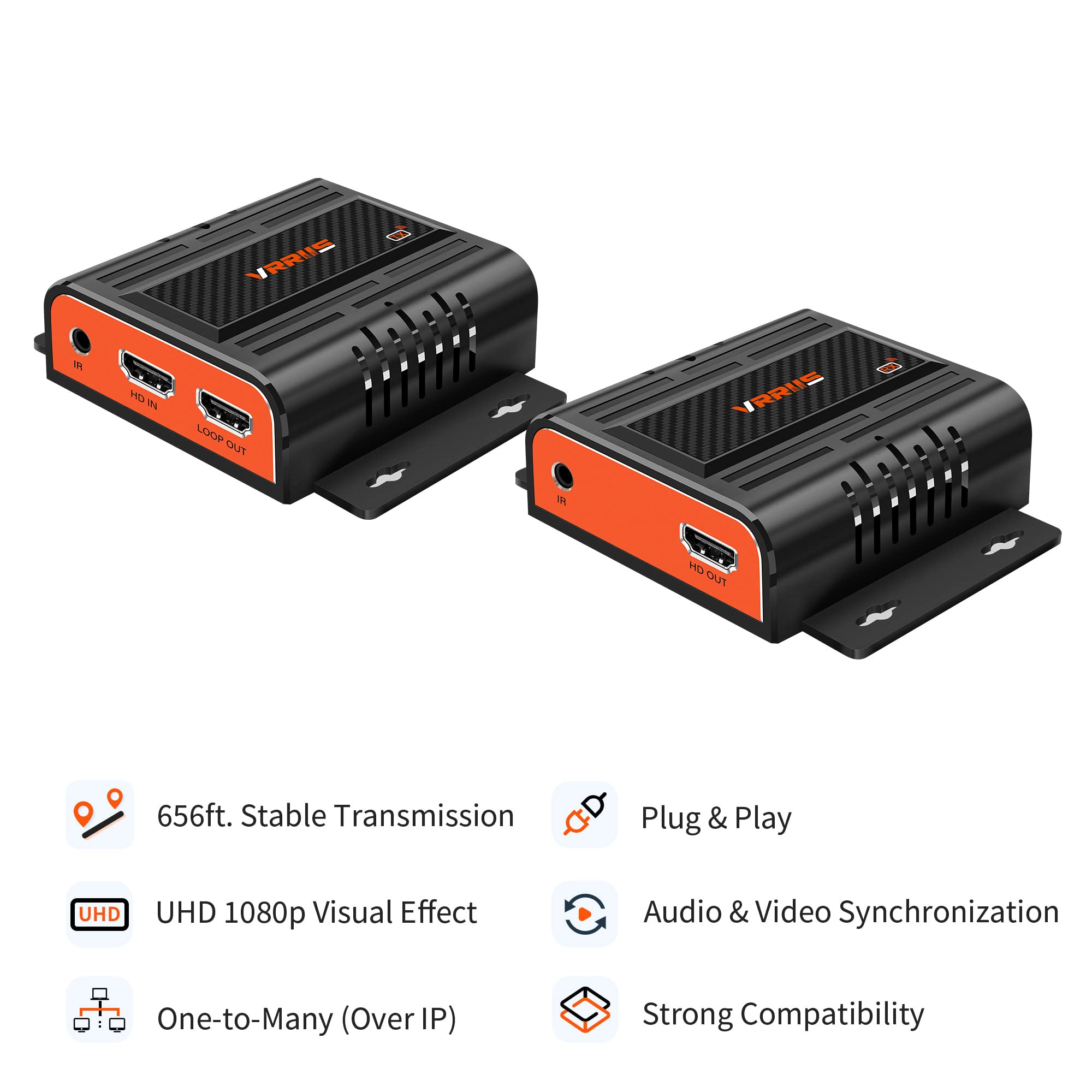 HDMI Extender Over Ethernet 4K,HDMI Extender Over IP Single Cat5e/6/7,up to 656ft/200m with IR Loop Out, No Loss No Latency, Supports 1TX to Many RXs,HDMI to RJ45