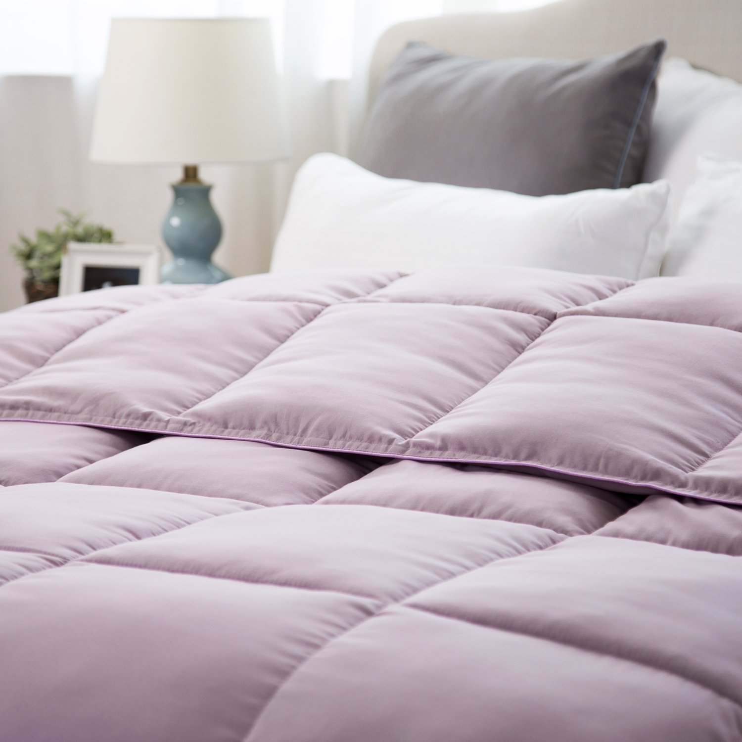 Box Stitching Design King Size Comforter Purple Lavender Duvet Insert Quilted Down Alternative with Corner Ties 102\