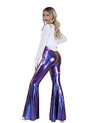Womens Sequin Flare Pant Sparkly High Waisted Leg