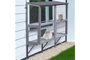 beeNbkks Cat Catio, 2-Tier Window Box Enclosure for Multiple Indoor Cats, Expandable Wooden Pet Perch House, Secure Comfortable Outdoor Haven, All Weather Use, Nature-Friendly Design