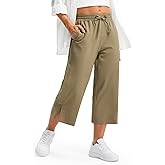 Libin Lightweight Wide Leg Capri Pants for Women High Waisted Quick Dry Casual Travel Pants Loose with Pockets Walking
