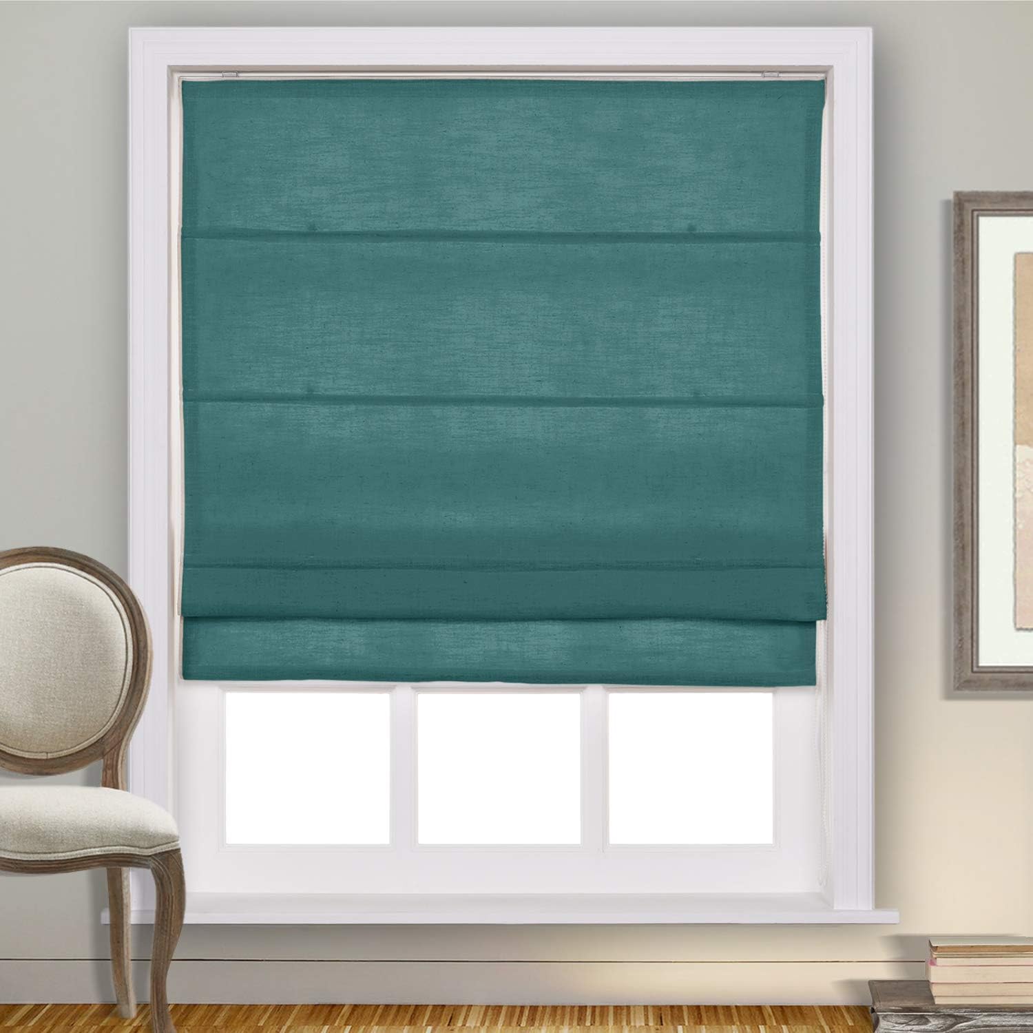cololeaf Fabric Roman Shades for Kitchen Window, Custom Made Window Blind Treatment Privacy Protect Roman Shade Blind Blackout Light Filtering, Install Hardware Included, Everglade Teal, 1 Piece: Kitchen & Dining