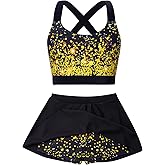 AIDEAONE Girls Swimsuit Two Piece Tankini Skirt Set with Boyshort Summer Beach Bathing Suit Size 6-14