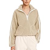 Ainangua Fuzzy Fleece Jacket Women Loose Sherpa Quarter-Zip Pullover Winter Warm Oversized Sweatshirt with Pockets