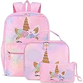 Cokouchyi 3 Pcs Kids Backpack Set with Lunch Box & Pencil Case, Lightweight Preschool Backpack for Girls Age 3-8, Kids Book bag Elementary, Unicorn