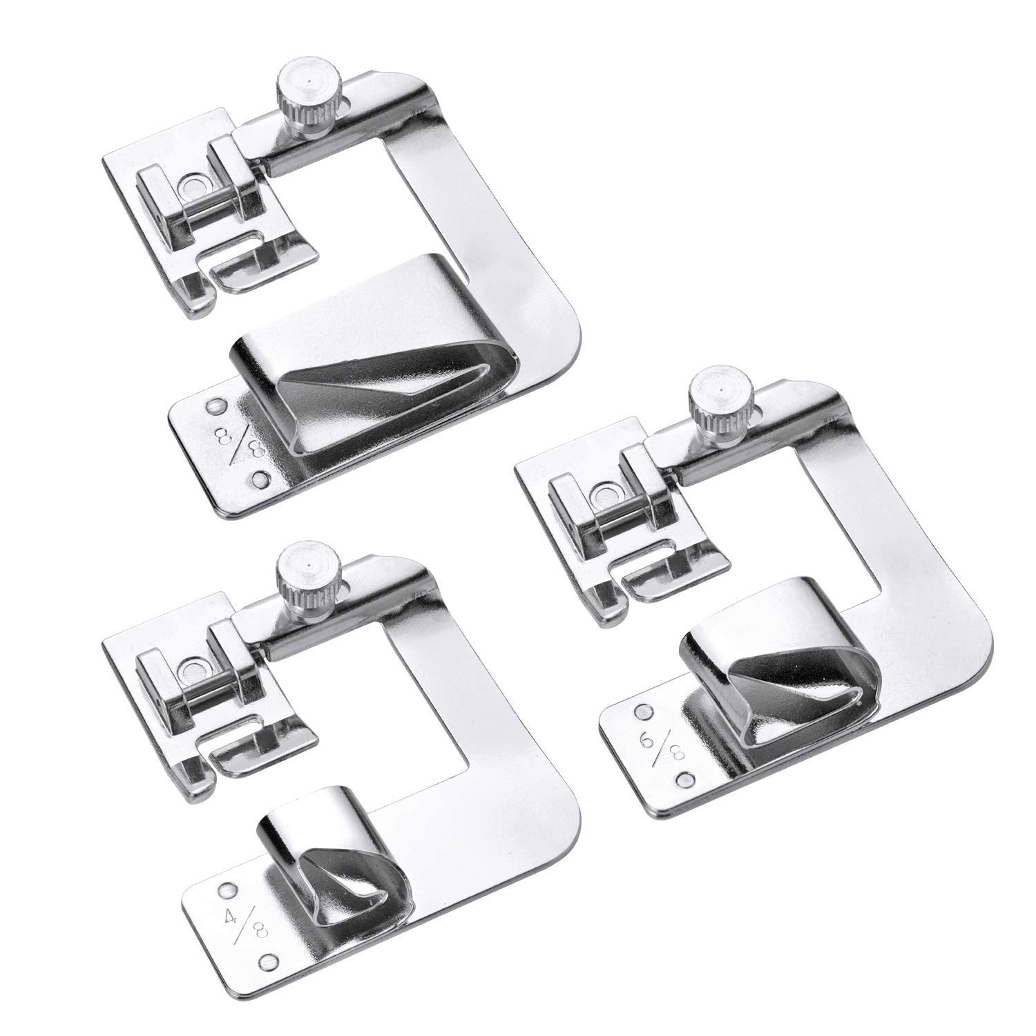 ANYQOO 3 Sizes Rolled Hem Pressure Foot Sewing Machine Presser Foot Hemmer Foot Set (1/2 Inch, 3/4 Inch, 1 Inch) for Singer, Brother, Janome and Other Low Shank Adapter (Rolled Hem Presser Feet)