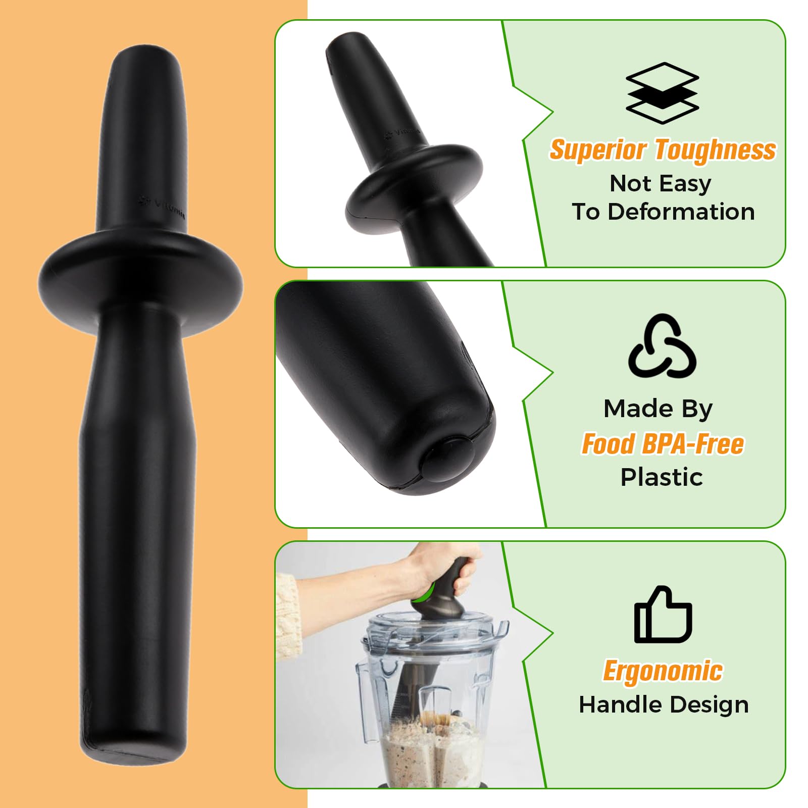 Low Profile Blender Tamper Tool Plunger, Compatible with Vitamix Low Profile 64-Ounce and 40-Ounce, Professional Series Pro 750 5300 7500 Blender