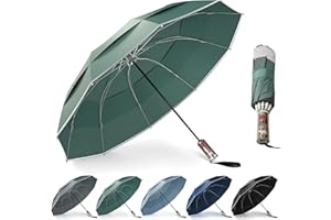 Urvoix Compact Golf Umbrellas Windproof, Travel Umbrella for Rain, 10 Ribs Aluminum Alloy & Fiberglass w/Reflective Stripe, Double Canopy Automatic Anti-bounce Close