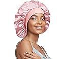 Umisleep 22 Momme 100% Real Mulberry Silk Bonnet for Sleeping Women, Large Hair Care Bonnet for Long Curly Hair, Double Layer Silk Hair Wrap with Soft Elastic Band, Non-Slip Sleep Cap, Light Pink