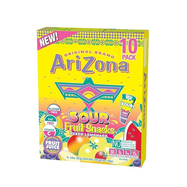 ARIZONA LEMONADE FRUIT SNACKS, SOUR LEMONADE – 0.9 OZ, 10 COUNT BOX