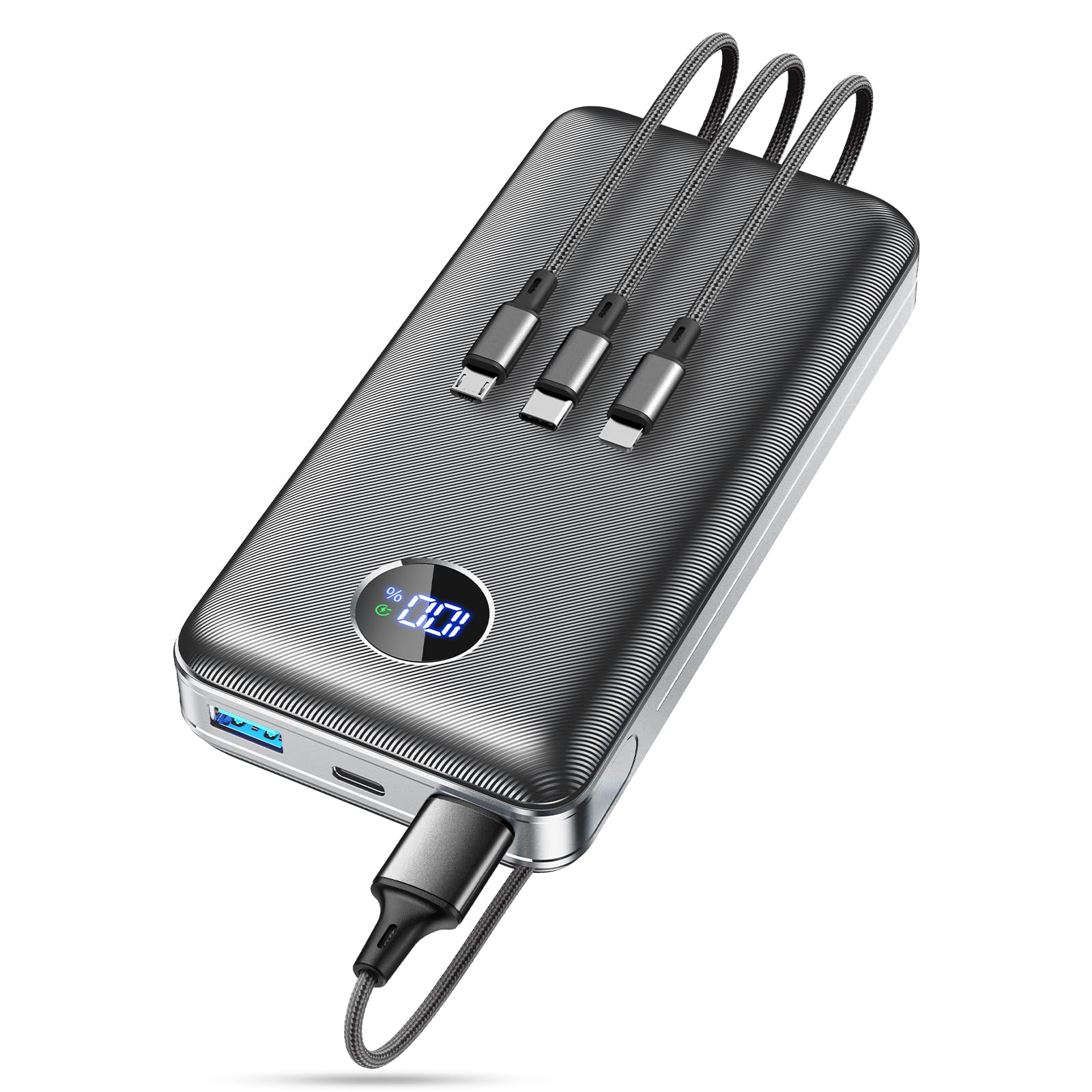 Portable Charger Power Bank - 60,000mAh Battery Pack, 22.5W Fast Charging Phone Charger Attached USB-C/iOS/Micro-USB Cable, Powerbank for iPhone 17 16 15 14 13 Samsung, for Travel Camping Essentials