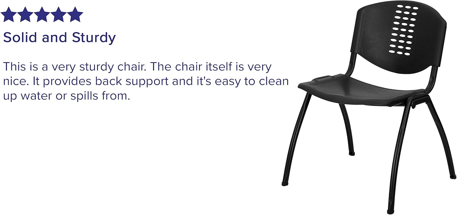 Flash Furniture HERCULES Series 880 lb. Capacity Black Plastic Stack Chair with Oval Cutout Back and Black Frame: Furniture & Decor