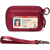 Keychain Wallet for Women Mini Zip Card Holder with ID Window Coin Purse Detachable Wristlet Small Wallets Burgundy