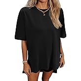 HOTOUCH Womens Oversized T Shirts Crewneck Short Sleeve Workout Blouse Tops Summer Casual Dropped Shoulder Tunic Tee