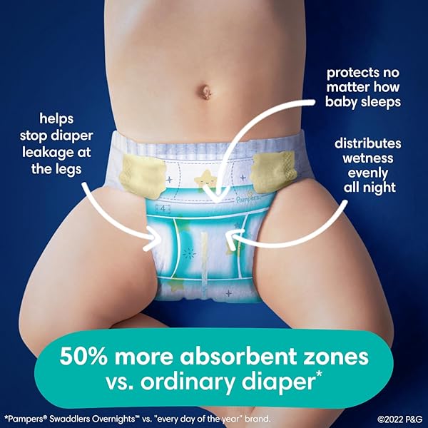 PAMPERS OVERNIGHT DIAPERS – SWADDLERS OVERNIGHTS – SIZE 3, 66 COUNT, DISPOSABLE BABY DIAPER, NIGHT TIME LEAK AND SKIN PROTECTION