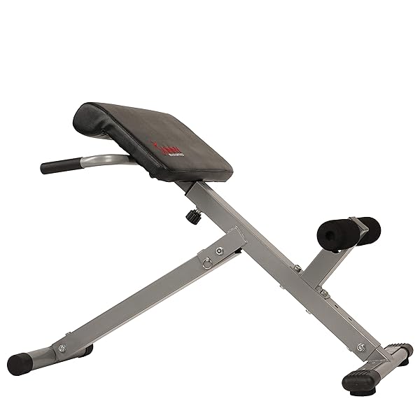 SUNNY HEALTH & FITNESS 45-DEGREE HYPEREXTENSION ROMAN CHAIR WITH ADJUSTABLE HEIGHT AND BACK, GLUTE, HAMSTRING, AND AB WORKOUTS FOLDABLE SIT UP GYM BENCH FOR HOME, GRAY – SF-BH6629