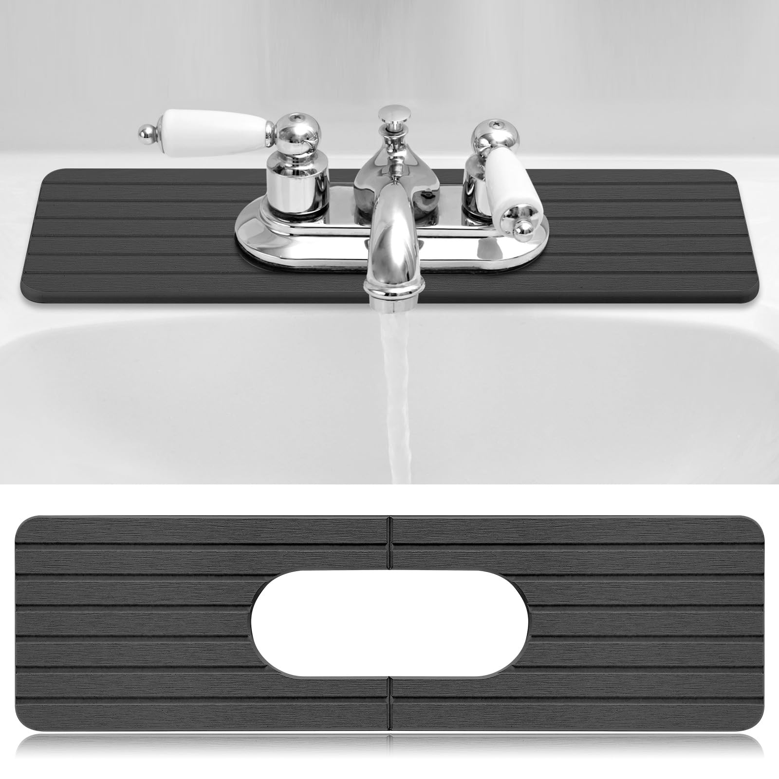 Photo 1 of Teenyyou an Oval Hole Gray Faucet Mat for Kitchen Sink 17.32" x 4.6" Kitchen Faucet Absorbent Mat Diatomite Splash Guard for Sink Quick Drying Stone Drip Catcher for Bathroom Counter