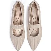 TINGRISE Women's Flats Shoes Pointed Toe Knit Washable Ballet Comfortable Dressy Mary Jane Flat