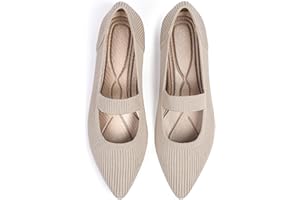 TINGRISE Women's Flats Shoes Pointed Toe Knit Washable Ballet Comfortable Dressy Mary Jane Flat