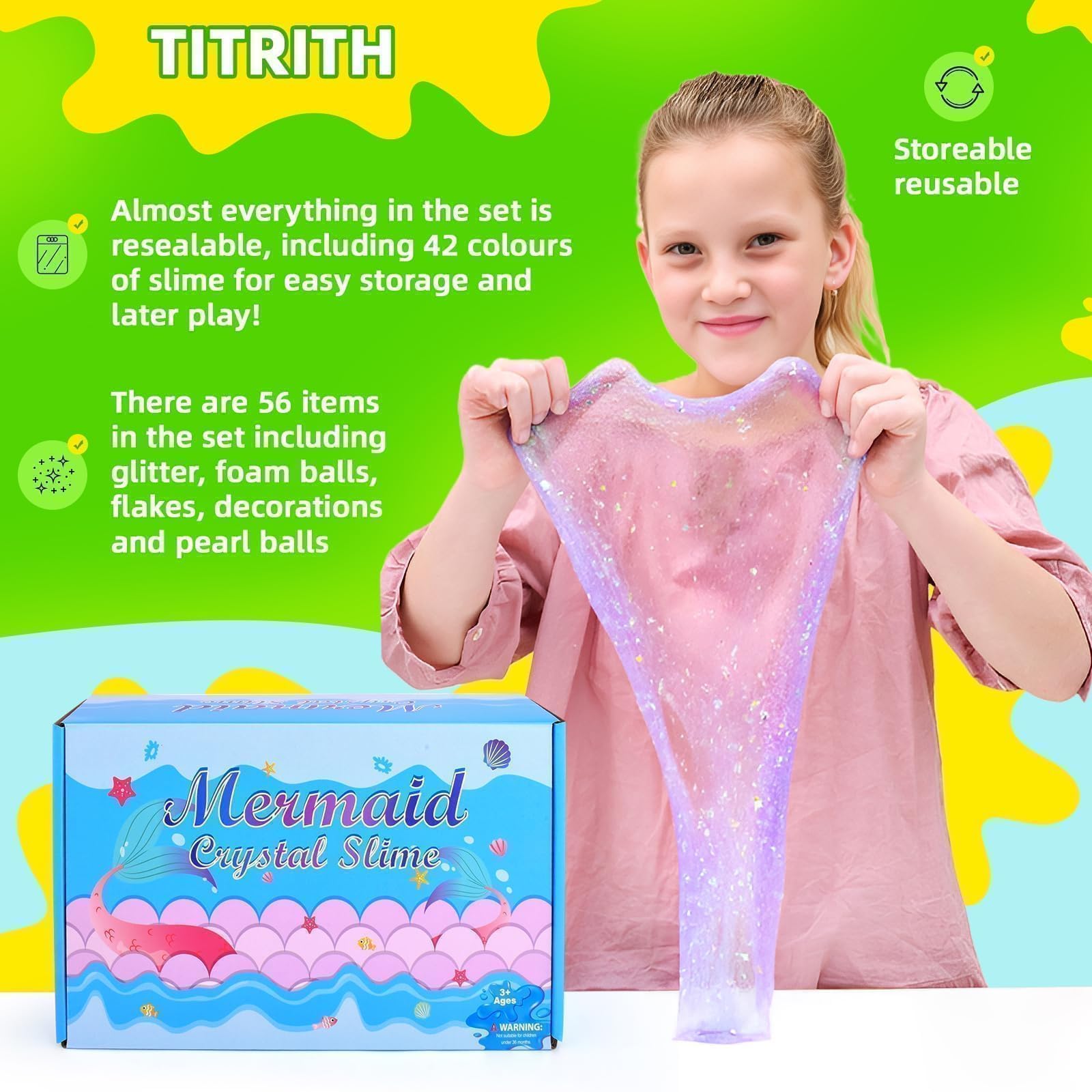116pcs Large Package Slime Party Favors Kit, Boys and Girls 4-12 Relieve Stress Gift with Butter Clear Slime Clear Mix ins, Mermaid Charm Etc. Perfect Birthday DIY Toy for Kids 6-10