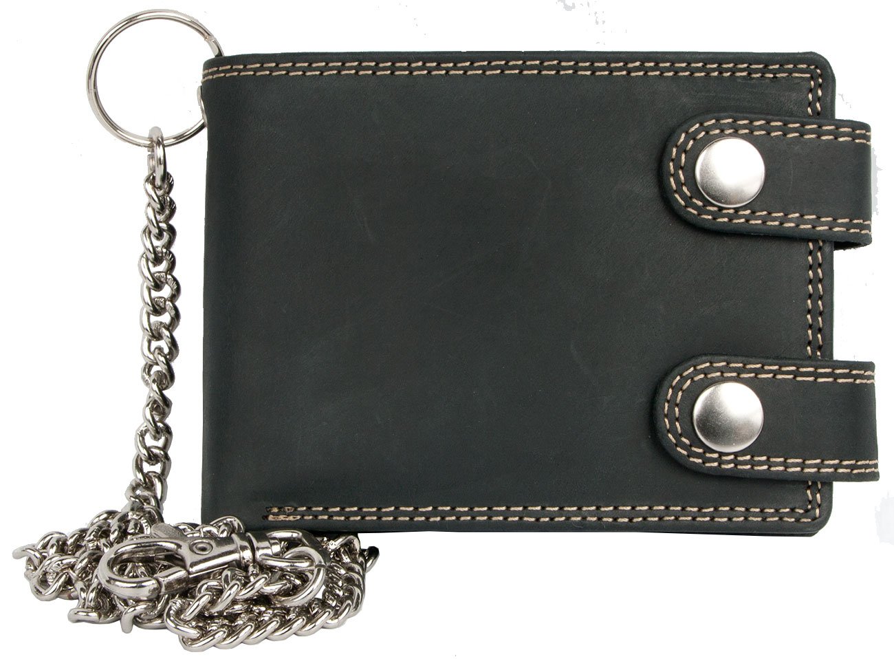 FLW Men's Dark Grey Biker's Small Genuine Leather Wallet with 20 Inch Long Chain to Hang