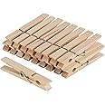 Smart Design 4-Coil Heavy Duty Wooden Clothespins - Non Staining Hardwood Peg Pins - Close Wire Springs - Drying, Hanging, Cl
