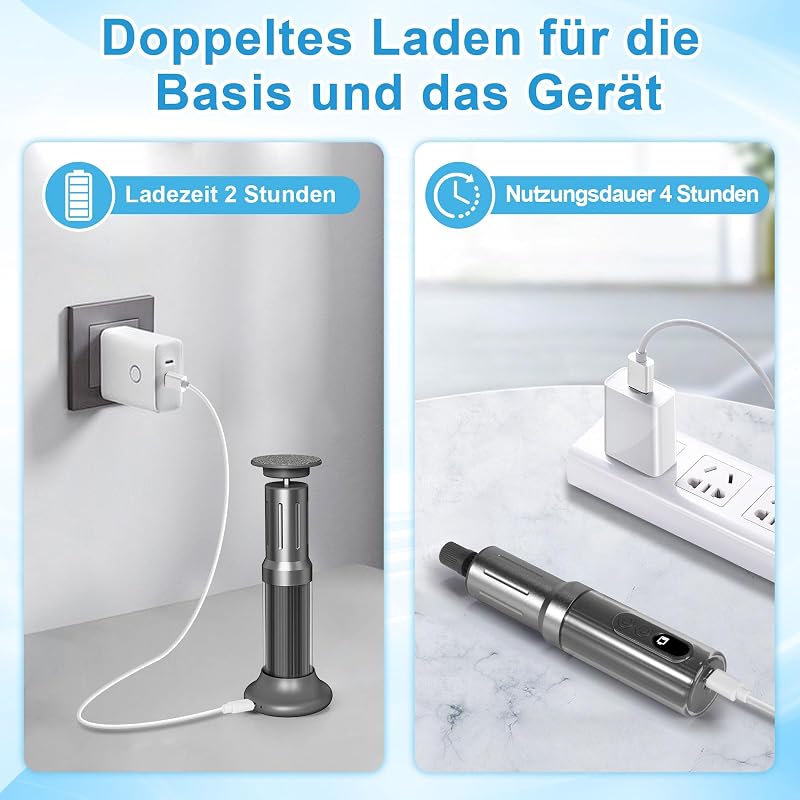 LED 2-In-1 Hornhautentferner Elektrisch, 6 Stufenlos Einstellbaren Geschwindigkeiten, Inkl. Dauerhaften FußFeilen Und Austauschbarem Nagelpolierer FüR Professionelle FußPflege