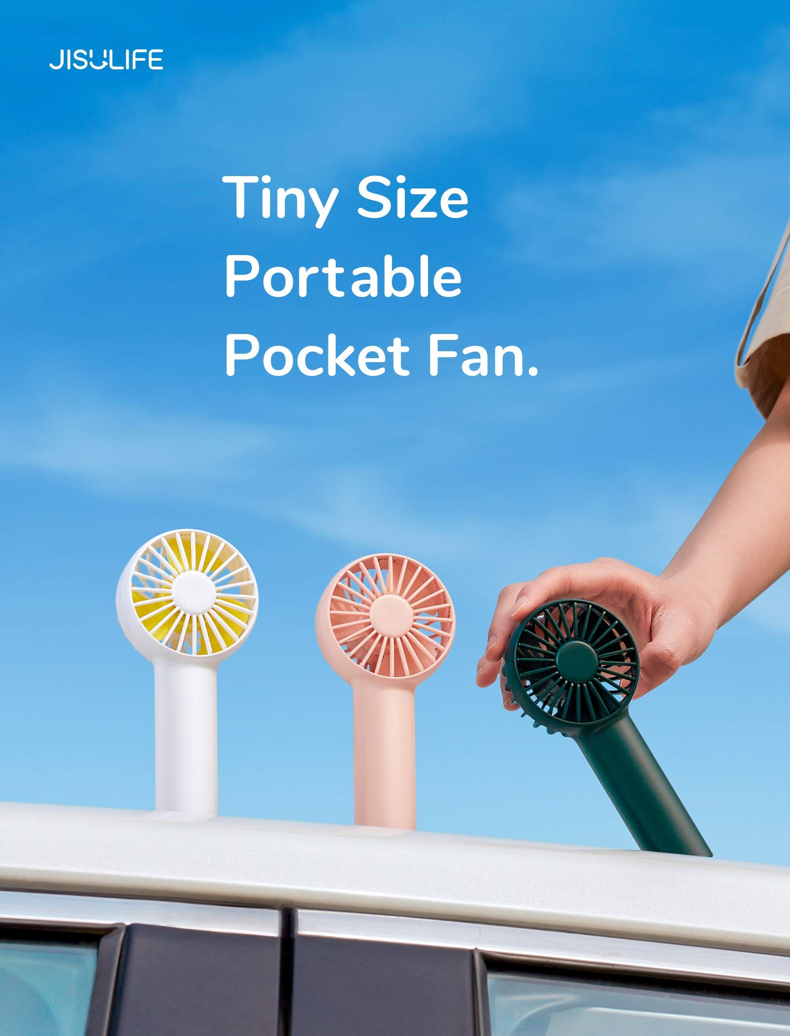 JISULIFE Mini Fan Battery Operated Handheld with 2000 mAh or USB Powered Personal Fan,3 Speeds,Enhanced Airflow, Rechargeable Quiet Pocket for Home,Outdoor-White