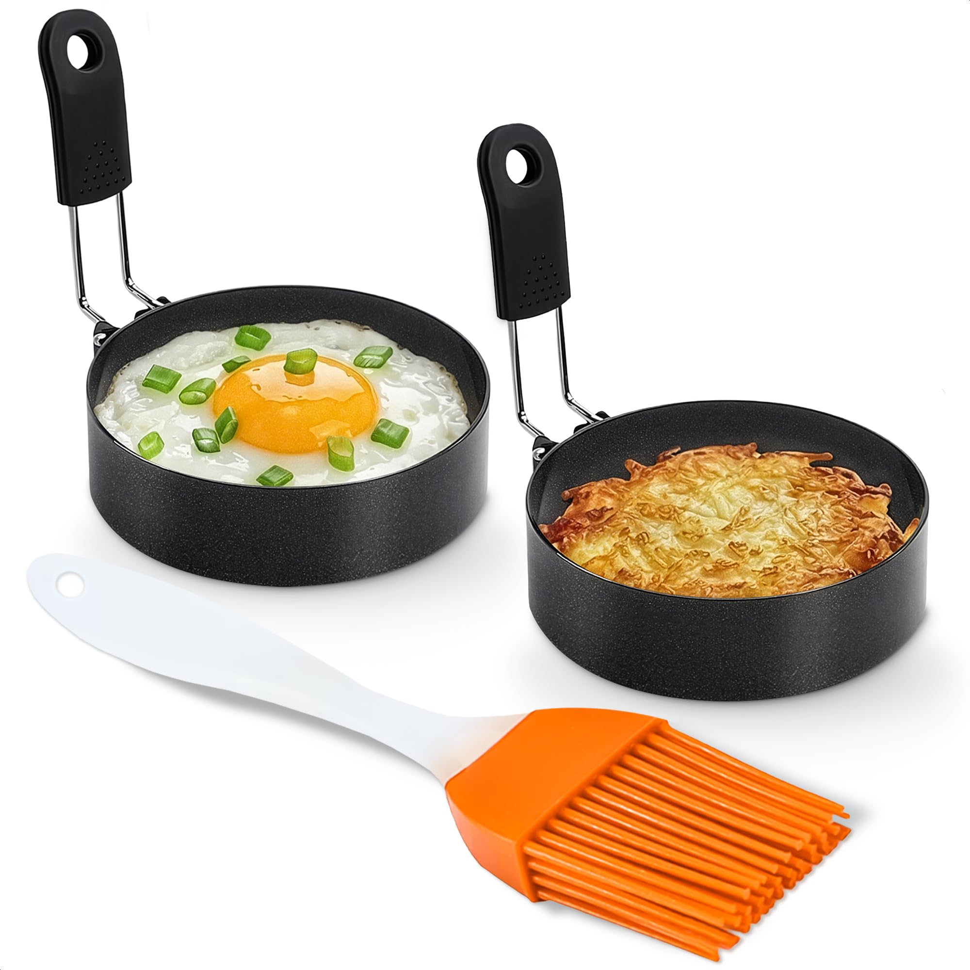Photo 1 of *MISSING PARTS - See Clerk Notes*
2 Pcs Egg Rings for Frying Eggs – Round Egg Mold Stainless Steel 2.89", Foldable Handle, Heat-Resistant & Non-Deformable – Pancake Shaper with Silicone Brush for Cooking Eggs, Omelets & Hash BrownsLPNO464774751