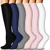 6 Pairs Compression Socks for Women & Men 15-20mmHg Graduated Support Knee High Socks for Nurses, Travel, Athletic