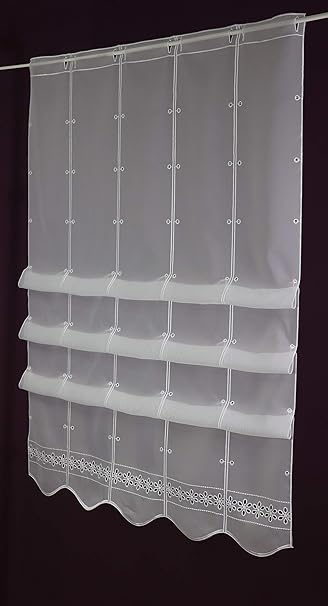 Gustav Gerster Raffrollo nach Maß Lamellen- Clip- Panneau Scheibengardine Raffgardine Voile Bestickt Höhe 135 cm - Breite der