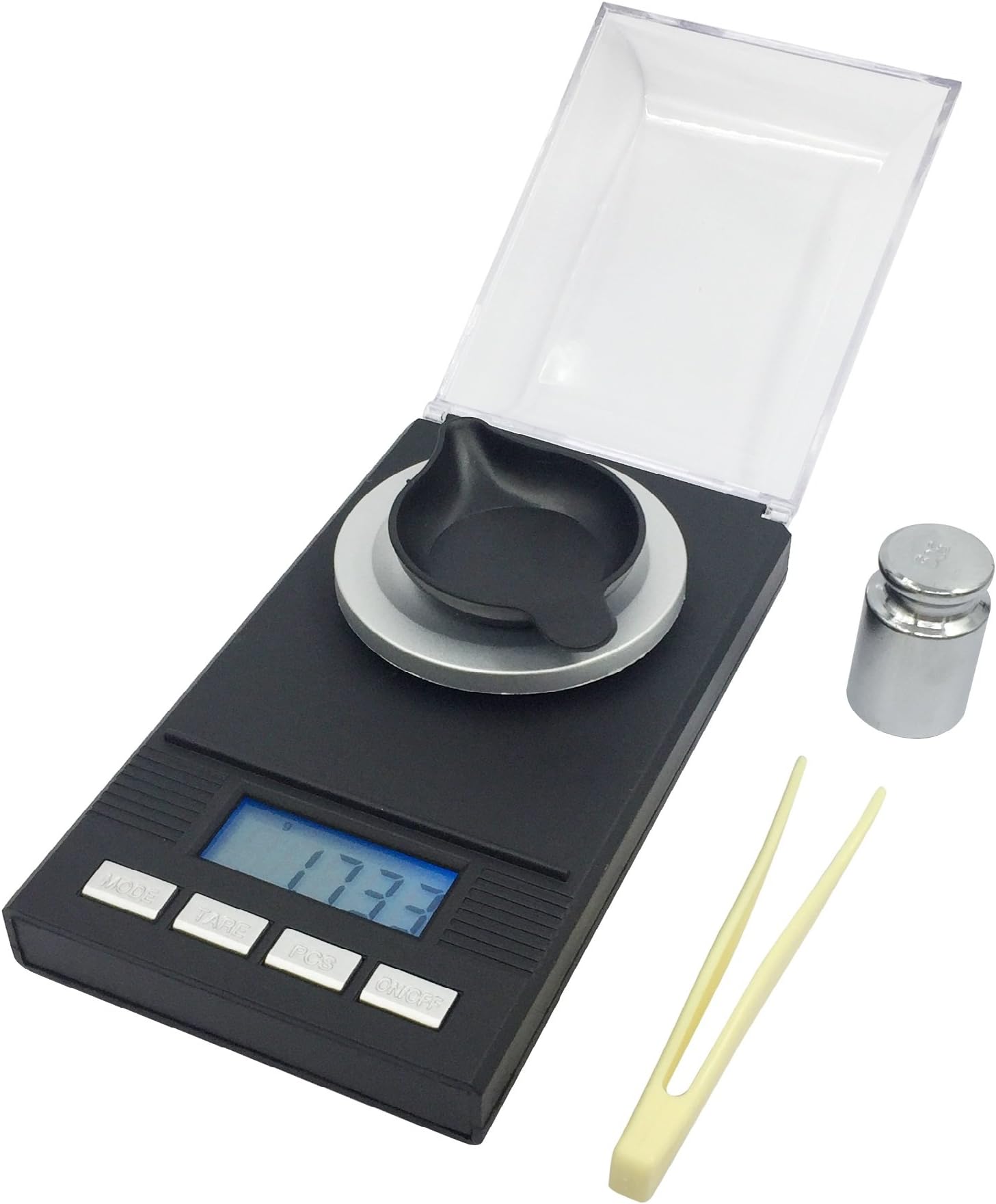 HuiSmart Digital Milligram Pocket Scale 50 X 0.001g Reloading Jewelry Scale Digital Weight Scale with Calibration Weights Tweezers and Weighing Pans