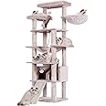 Heybly Tall Cat Tree,78 inch Multi-Level Cat Tower for Indoor Cats,2 Widened Plush Perches Cat Condo with Scratching Board and Big Caves,Muchroom HCT033MU