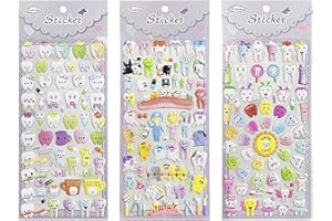 YOUYA DENTAL 3D Stickers, Dental Molar Shaped Cartoon Teeth Stickers 12pcs Cute Tooth Paper Stickers Plastic Sticker for Dentist Dental Gift Kids Scrapbook