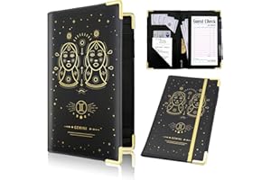 CUTASWISH 12 Zodiac Signs Server Book, Black Libra Server Books for Waitress Cute, Waiter Receipt Book, PU Leather Waitress Book with Zipper Pocket, Waitress Accessories(Gemini)