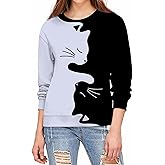 SLEITY Women Cat T-Shirts Pet Lover Gifts Shirts Funny Cat Graphic Tees Crewneck Top