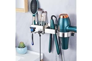 Oukimly Hairdryer Holder Wall Mounted Hair Straightener Holder, Blow Dryer Holder, Metal Hair Tool Organizer for Straighteners, Hair Dryer, Brush, Curling Iron (Silver)