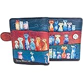Shag Wear Cats on a Hill Small Women’s Wallet, Vegan Faux Leather Bifold with Card Slots, ID Window and Compact Snap Closure, Colorful Cat Hill Design 4.5"