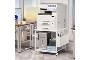Lerliuo Large Printer Stand with Storage Shelf, 23.6 x 23.6 x 22.8 Industrial Printer Table for Home Office, Rolling Printer Cart Holder with Lockable Wheels, Mobile Mini Fridge Stand Table (White)