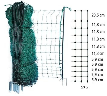 grüner Gartenzaun 50 m x 112 cm Hühnerzaun + 14 Pfähle Hühner-Zaun Geflügelzaun Garten