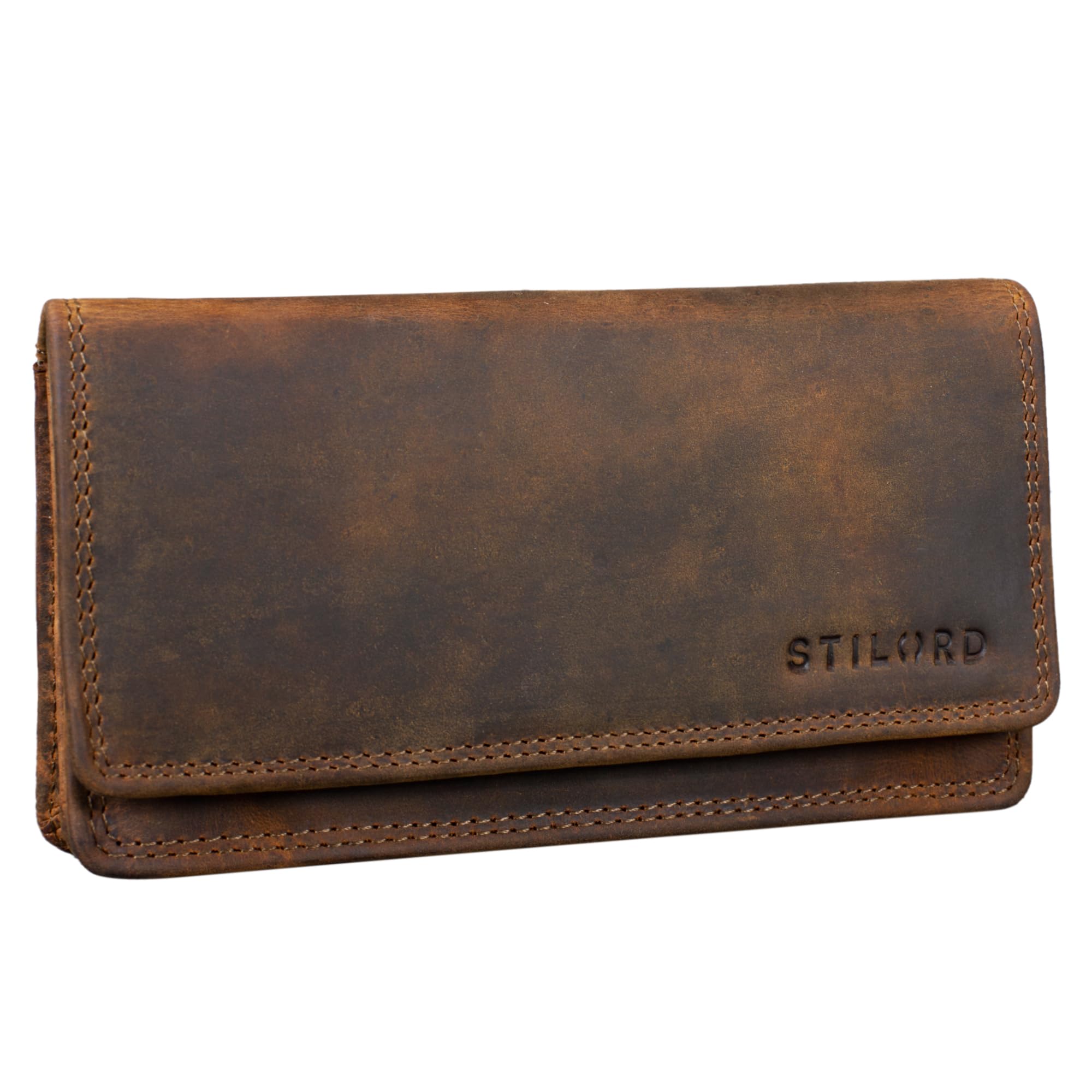 STILORD 'Lotta' Vintage Purse for Women RFID Leather Classic Wallet with RFID Blocker 10 Credit Card Pockets and Gift Box, Colour:Middle Brown