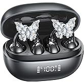 Kinglucky ClipFree A20 Open-Ear Earbuds with Butterfly Earrings, Secure & Comfort Fit, Premium Sound Clip-On Earbuds with Digital Display, 50H Playtime Bluetooth 5.4 Wireless Headphones Black