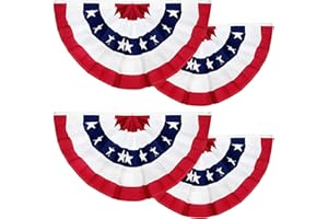 TURNMEON 4 Pack American Flag Bunting Large Pleated Fan 1.5 X 3 Ft Patriotic 4th of July Decoration Bunting Flag Red White Blue US Banners Independence Day Fourth July Outdoor Decor Memorial Day