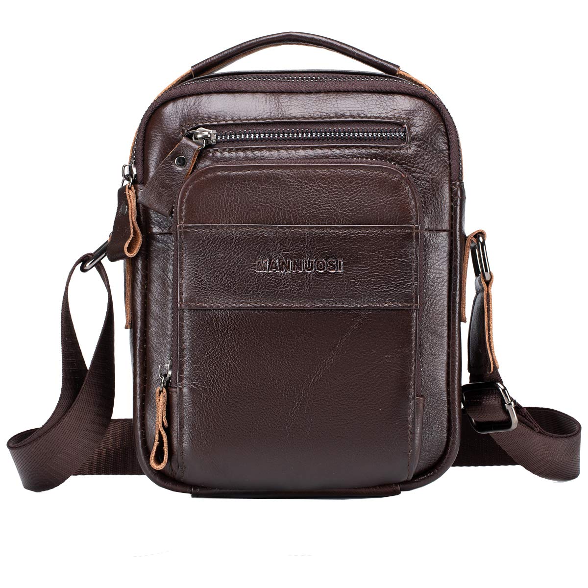 MANNUOSI Men's Shoulder Handbags retro casual Top-Handle Messenger business Wallets real leather Clutches Brown